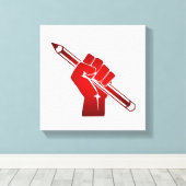 Opgeheven vuist met een potlood canvas afdruk (Insitu (Houten vloer))