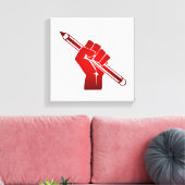 Opgeheven vuist met een potlood canvas afdruk (Insitu (Woonkamer))