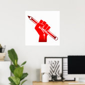 Opgeheven vuist met potloodposter poster (Thuiskantoor)