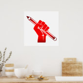 Opgeheven vuist met potloodposter poster (Keuken)