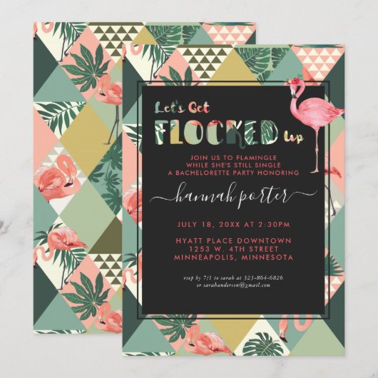 opgehoopt | Flamingo thema Bachelorette Kaart (Voorkant / Achterkant)