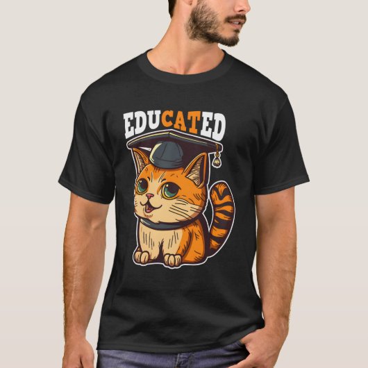 Opgeleide kat in afstuderen Cap Afstuderen Decorat T-shirt (Voorkant)