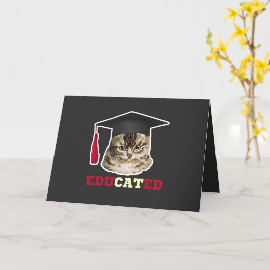 Opgeleide kat met maatbekertje kaart (Gele Bloem)