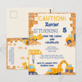 OPGELET! Bouwauto verjaardagsuitnodiging Briefkaart (Voorkant / Achterkant)