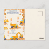 OPGELET! Bouwauto verjaardagsuitnodiging Briefkaart (Achterkant)