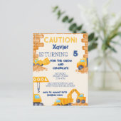 OPGELET! Verjaardagsuitnodiging Bouwauto Briefkaart (Staand voorkant)