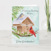 Opgeloste overgrootmoeder Verjaardag Januari Vogel Kaart (Voorkant)