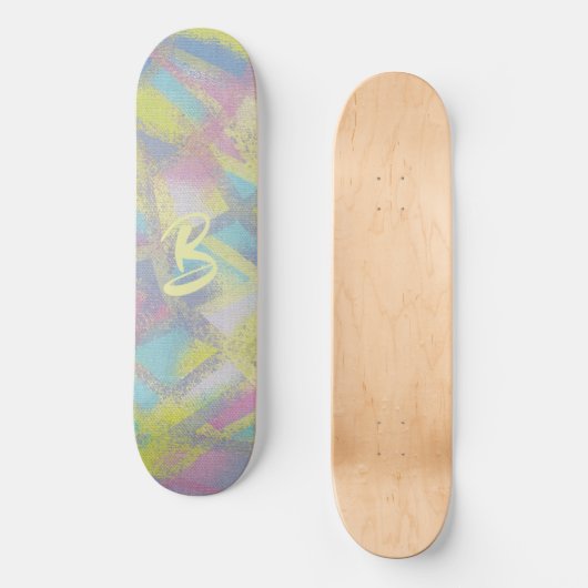 Opgemaakt getextureerd glas, paars geel blauw persoonlijk skateboard (Voorkant)