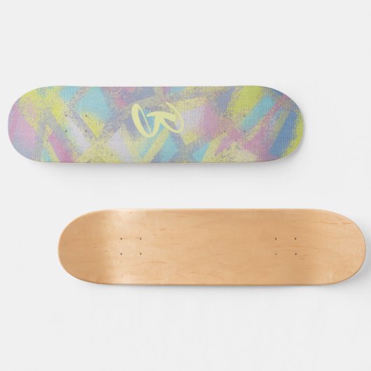 Opgemaakt getextureerd glas, paars geel blauw persoonlijk skateboard (Horizontaal)