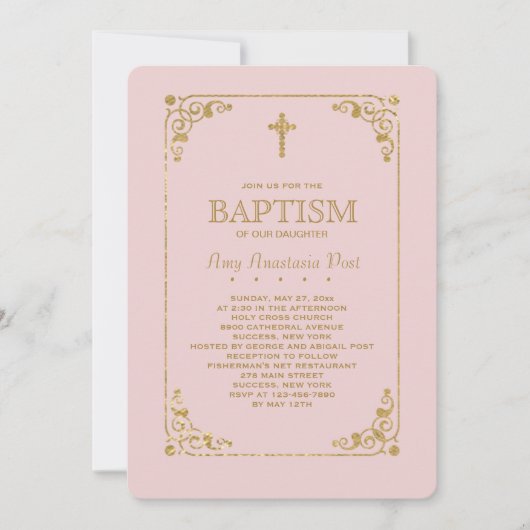 Opgemaakt in Goud Roze Religieuze Uitnodiging (Voorkant)
