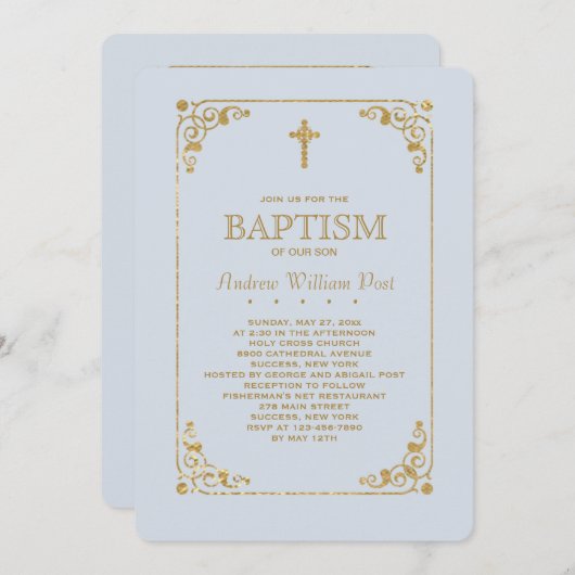 Opgemaakt in goudblauw Religieuze Uitnodiging (Voorkant / Achterkant)