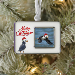 Opgemaakt versiering van puffins verzilverd omlijst ornament