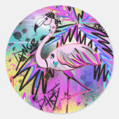 Opgepepte Flamingo Ronde Sticker (Voorkant)