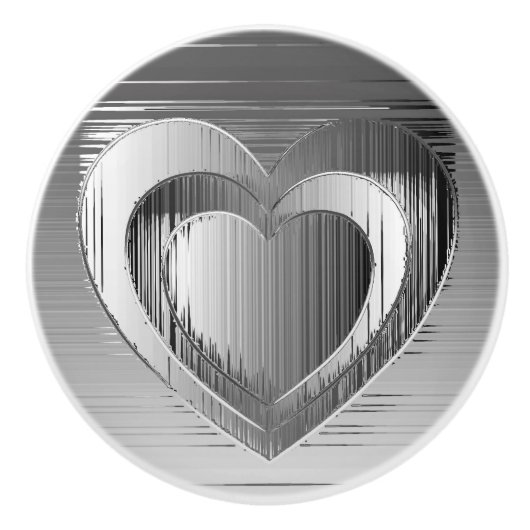 Opgepolijst Chrome Faux Metallic Heart Keramische Knop (Voorkant)