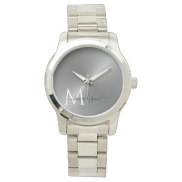 Opgepolijst zilveren radiale metaalscriptnaam horloge