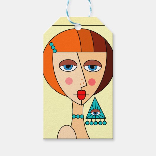 Opgepopte roodharige vrouwen mooi kubisme cadeaulabel (Voorkant)