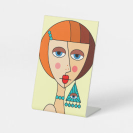 Opgepopte roodharige vrouwen mooi kubisme reclamebord met voetstuk