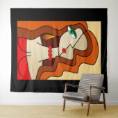 Opgepopte roodharige vrouwen mooi kubisme wandkleed (In Situ (horizontaal))