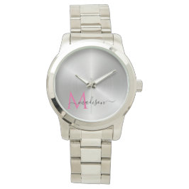 Opgeposte Platinum Radiale Metallic Script-naam Horloge
