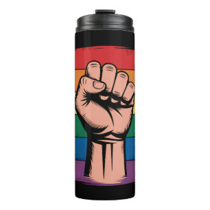 Opgerichte Vuist Pride Regenboog LGBTQ Steun Recht Thermosbeker