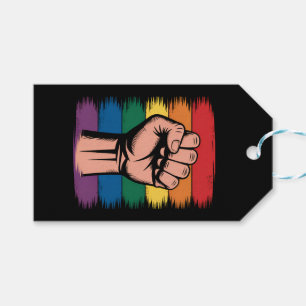 Opgerichte Vuist Trots Regenboog LGBTQ Steun Recht Cadeaulabel