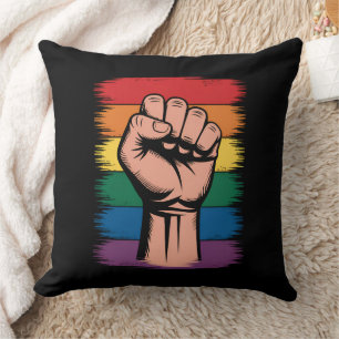 Opgerichte Vuist Trots Regenboog LGBTQ Steun Recht Kussen
