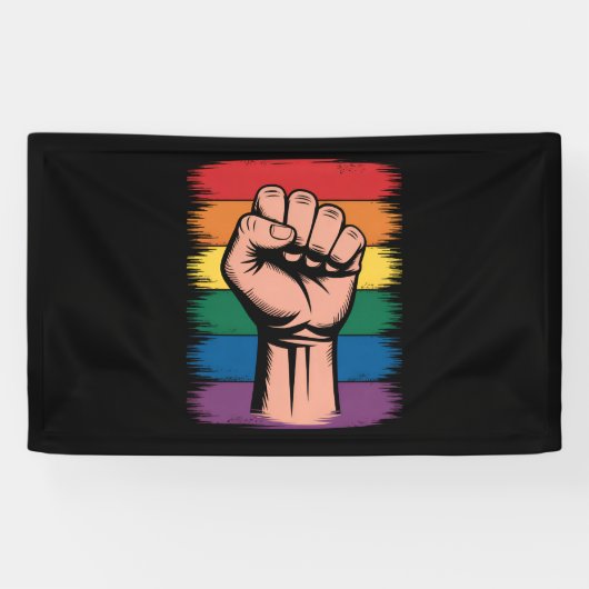 Opgerichte Vuist Trots Regenboog LGBTQ Steun Recht Spandoek (Horizontaal)