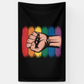 Opgerichte Vuist Trots Regenboog LGBTQ Steun Recht Spandoek (Verticaal)
