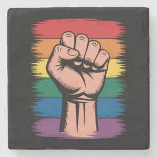 Opgerichte Vuist Trots Regenboog LGBTQ Steun Recht Stenen Onderzetter