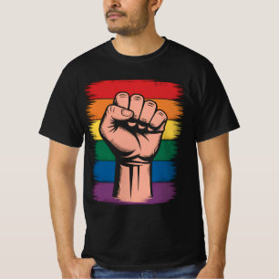 Opgerichte Vuist Trots Regenboog LGBTQ Steun Recht T-shirt