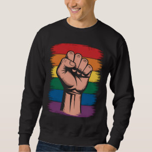 Opgerichte Vuist Trots Regenboog LGBTQ Steun Recht Trui