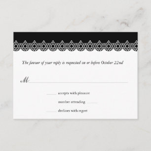 Opgeroepen ster van David Black Bar Mitzvah Reply RSVP Kaartje