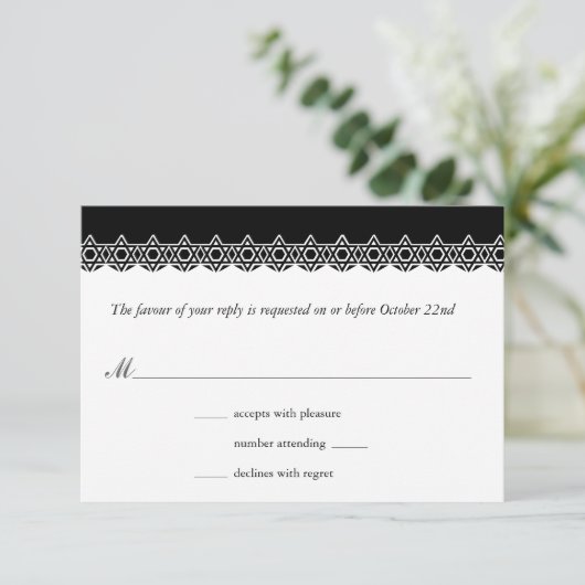 Opgeroepen ster van David Black Bar Mitzvah Reply RSVP Kaartje (Staand voorkant)