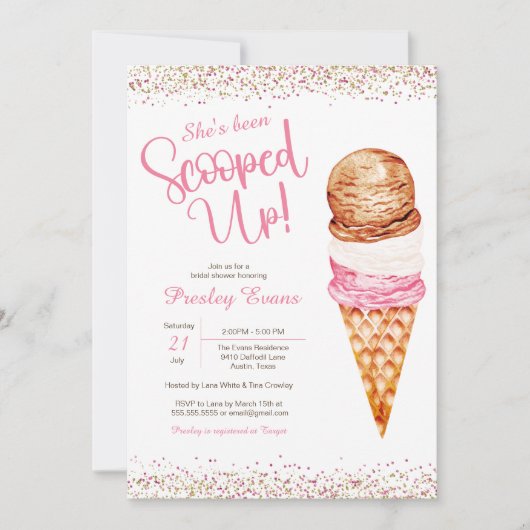 Opgerold, Ice Cream Pink & White Vrijgezellenfeest Kaart (Voorkant)