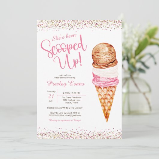 Opgerold, Ice Cream Pink & White Vrijgezellenfeest Kaart (Staand voorkant)