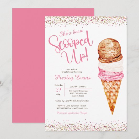 Opgerold, Ice Cream Pink & White Vrijgezellenfeest Kaart (Voorkant / Achterkant)