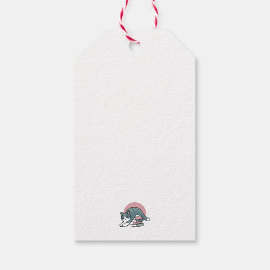 Opgerold met een boek en een kat - Gezellig Katten Cadeaulabel (Achterkant)