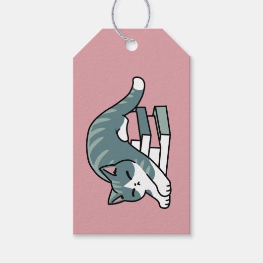 Opgerold met een boek en een kat - Gezellig Katten Cadeaulabel (Voorkant)