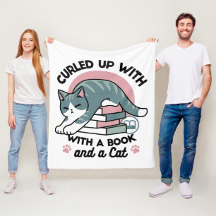 Opgerold met een boek en een kat - Gezellig Katten Fleece Deken
