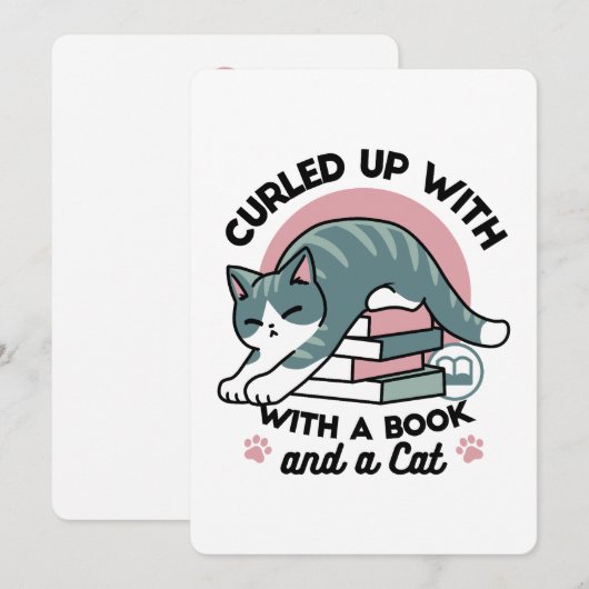 Opgerold met een boek en een kat - Gezellig Katten Kaart (Voorkant / Achterkant)