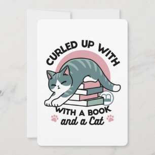 Opgerold met een boek en een kat - Gezellig Katten Kaart