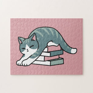 Opgerold met een boek en een kat - Gezellig Katten Legpuzzel