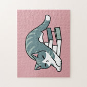 Opgerold met een boek en een kat - Gezellig Katten Legpuzzel (Verticaal)