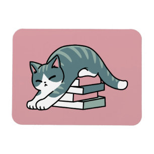 Opgerold met een boek en een kat - Gezellig Katten Magneet