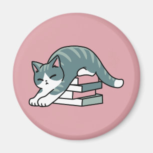 Opgerold met een boek en een kat - Gezellig Katten Magneet