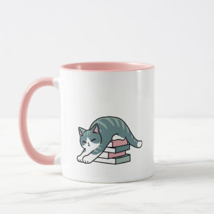 Opgerold met een boek en een kat - Gezellig Katten Mok