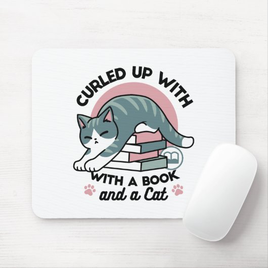 Opgerold met een boek en een kat - Gezellig Katten Muismat (Met muis)