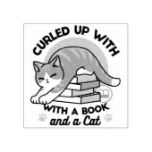 Opgerold met een boek en een kat - Gezellig Katten Rubberstempel (Afrduk)