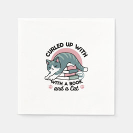 Opgerold met een boek en een kat - Gezellig Katten Servet