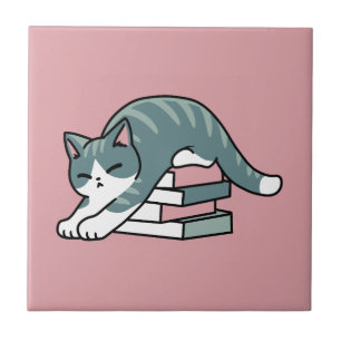 Opgerold met een boek en een kat - Gezellig Katten Tegeltje